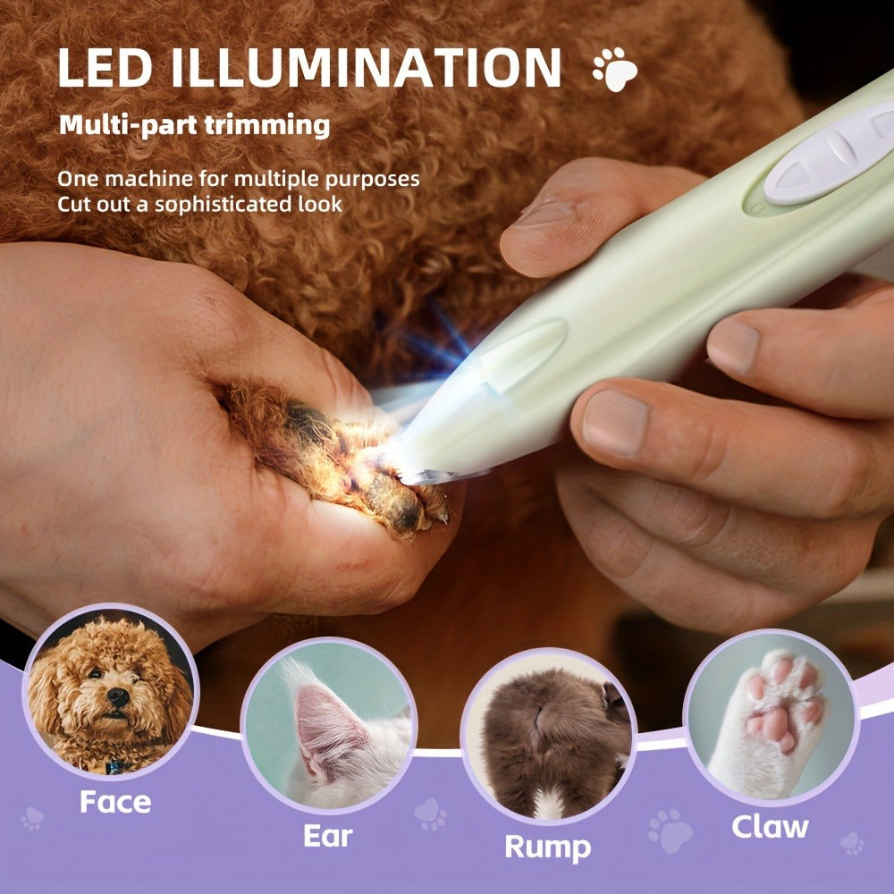 Dog Paw Trimmer with LED Light – Rechargeable Pet Hair Clipper for Paws, Eyes, Face & Rump, Stainless Steel Blades, Quiet Motor for All Breeds
