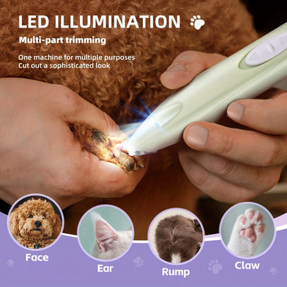 Dog Paw Trimmer with LED Light – Rechargeable Pet Hair Clipper for Paws, Eyes, Face & Rump, Stainless Steel Blades, Quiet Motor for All Breeds