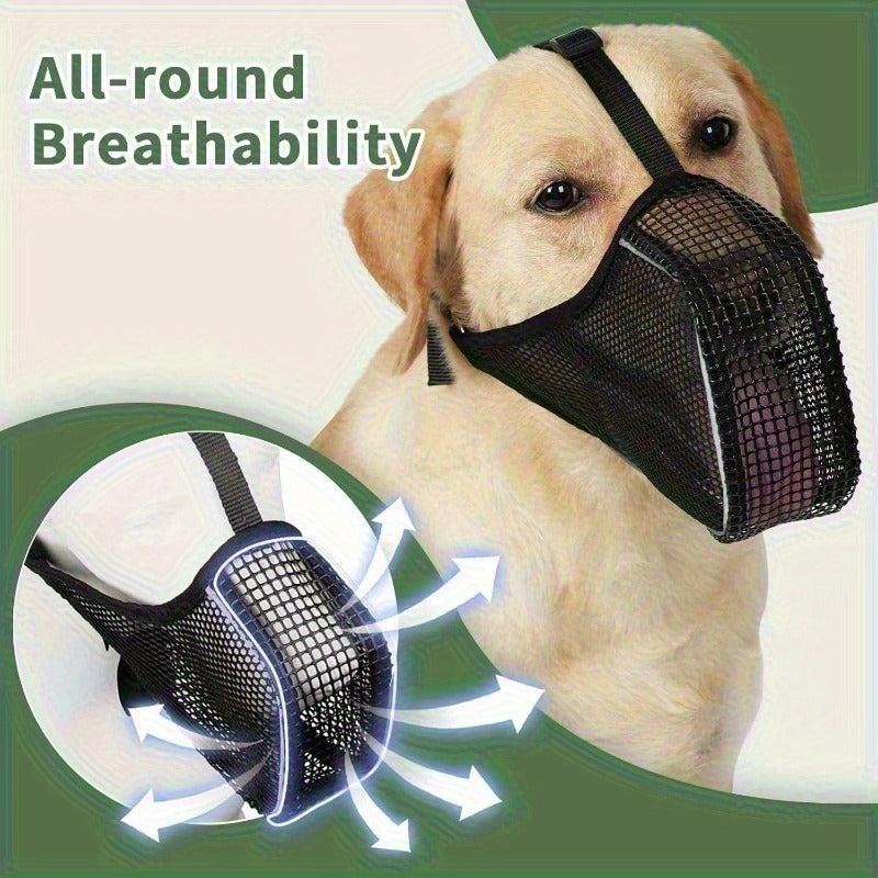 Dog Muzzle Reflective Mesh 2 Pack Anti-Bite Full Coverage with Adjustable Straps, Soft Breathable Polyester Dog Mask for Grooming Vet Visits Walking, Sizes M L XL XXL, Black
