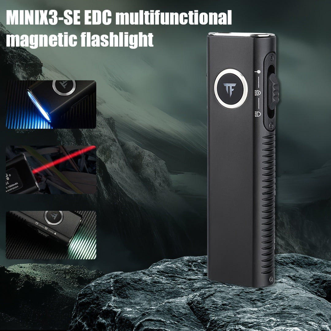 EDC Pocket Flashlight, 1200 Lumen Triple Light Source with White UV Red Beam & Laser, Type-C Rechargeable 5-Mode Mini LED Torch for Emergency, Camping & Everyday Carry