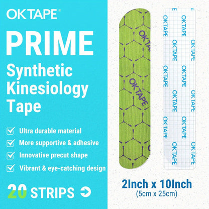 Kinesiology Tape 20 Precut Strips Green – Elastic Athletic Muscle Support Tape, Waterproof Performance K Tape for Sports, Running, Gym & Injury Recovery, 2" x 10" Each Strip
