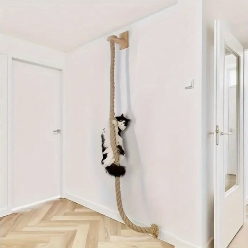 Wall-Mounted Cat Scratching Post with Climbing Rope Jute Rope Jump Platform Resting Perch Large Ladder Cat Tree Activity Center Space-Saving 1.5M 60in