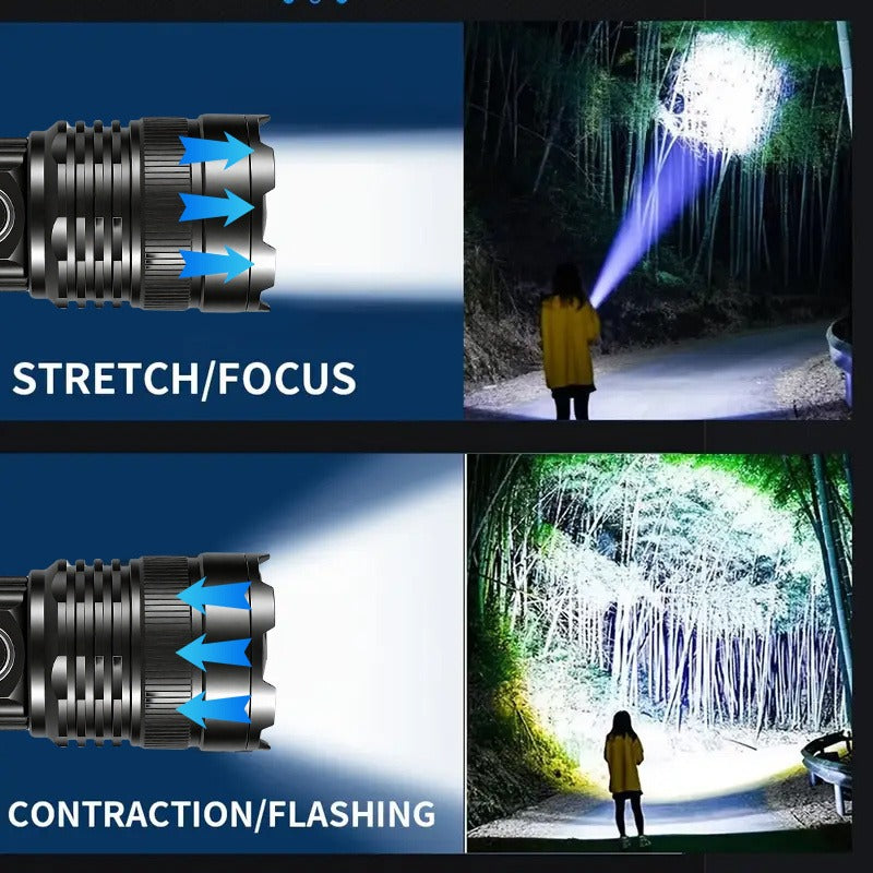 Survival Flashlight with Fire Starter - 3000 Lumen Rechargeable Aluminum Torch, Fresnel Lens Igniter, Zoomable LED, 18650 Battery for Wilderness Camping, Fishing & Emergency
