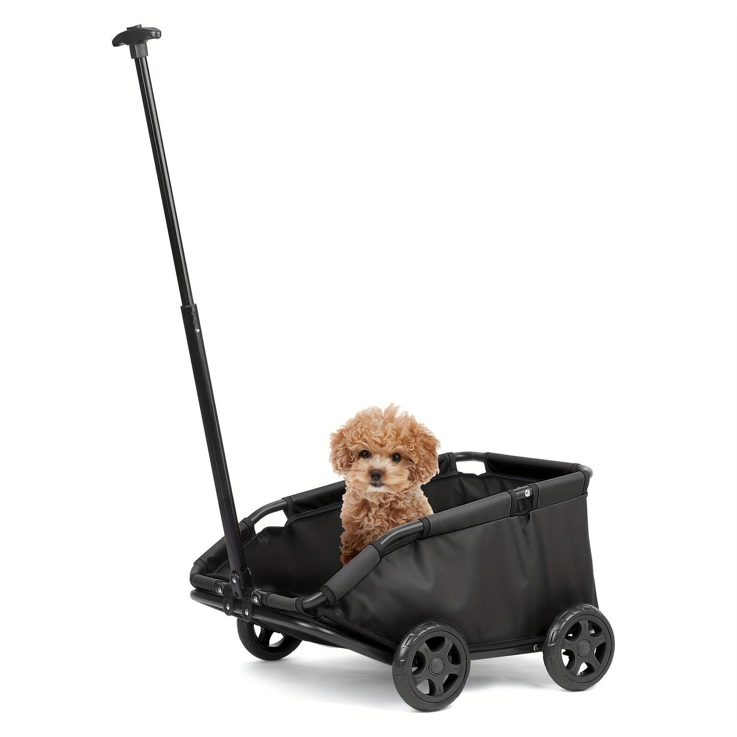 Pet Stroller Foldable 4-Wheel Dog Cat Stroller with Storage Basket – 360° Swivel Front Wheels, Rear Brake, Smooth Ride for Small Medium Dogs & Cats, Lightweight Travel Pram