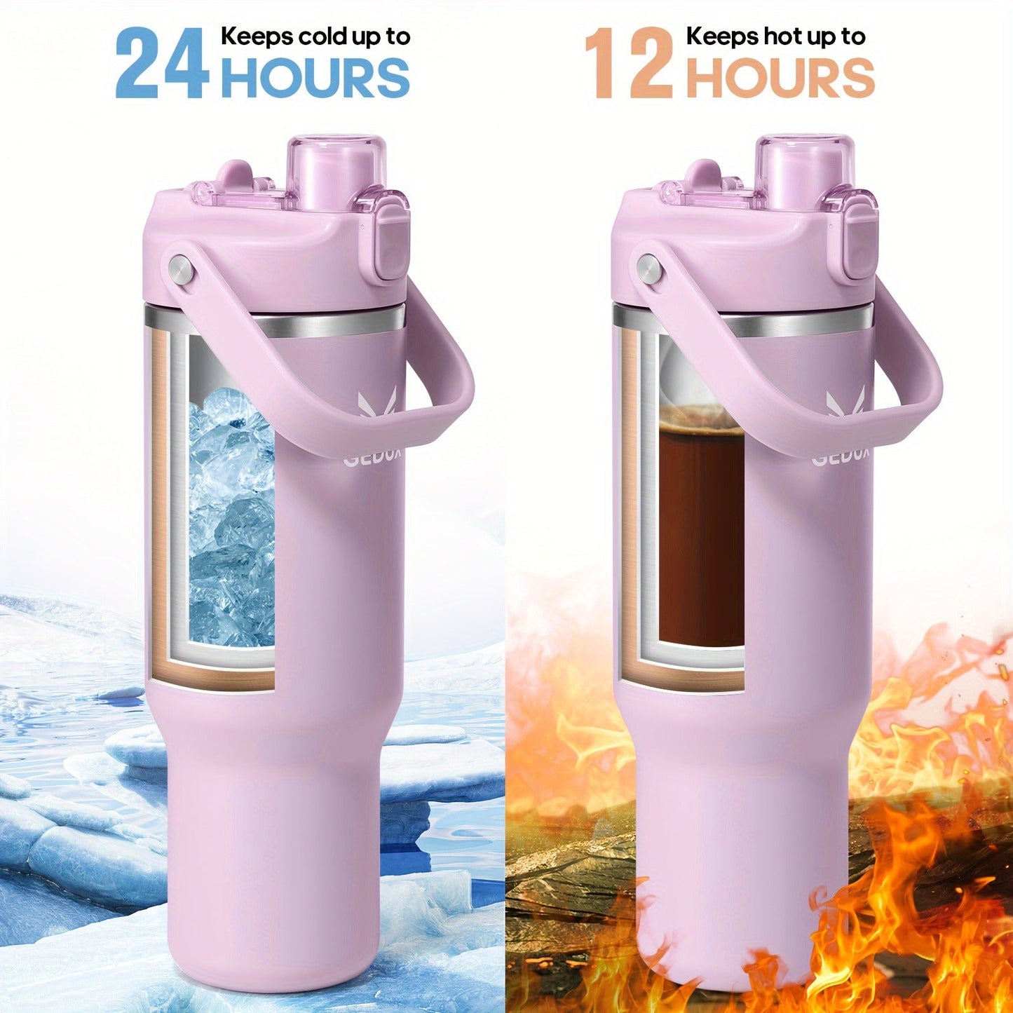 Stainless Steel Tumbler with Handle and Straw Vacuum Insulated Water Bottle 2-in-1 Lid Chug Lid Straw Lid Silicone Boot Matte Finish Gift for Women Men Christmas