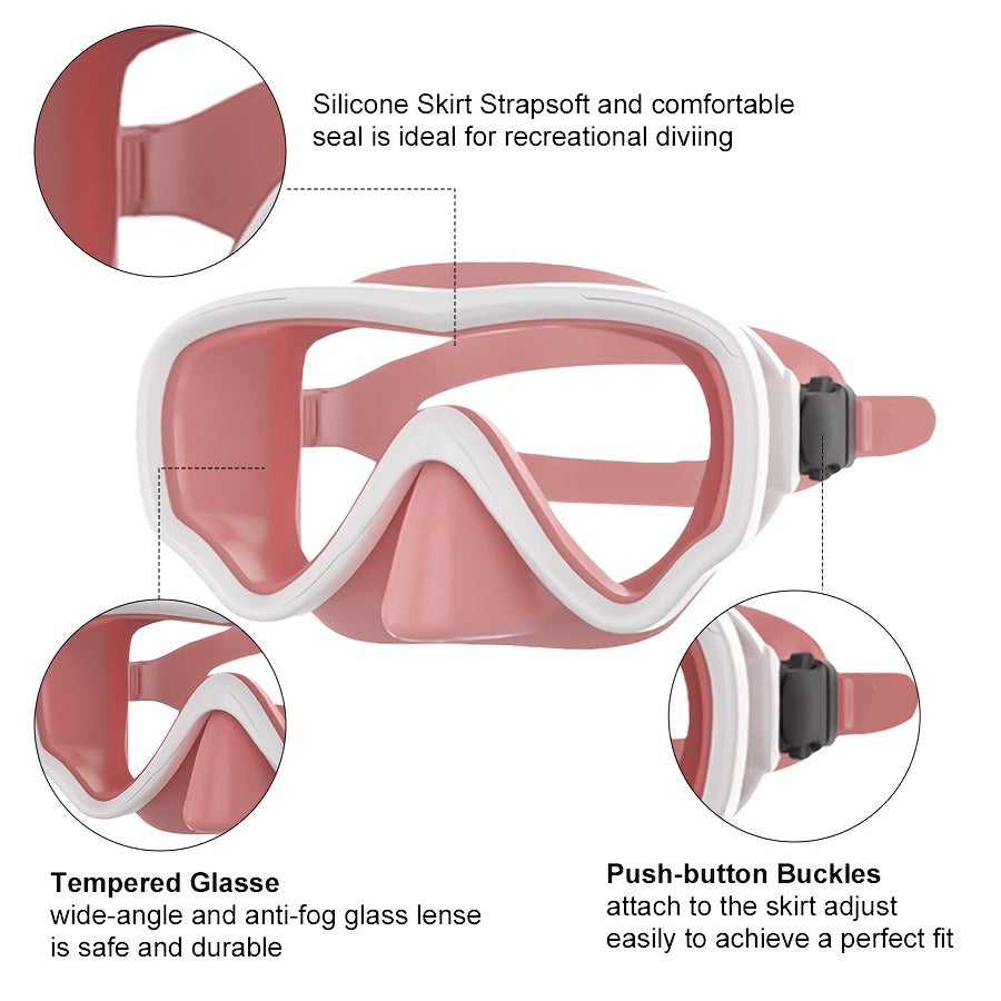 Panoramic HD Diving Mask Anti-Fog Tempered Glass Snorkel Mask with Nose Cover for Adults Youth Scuba Diving Snorkeling Swimming Pink Blue Black