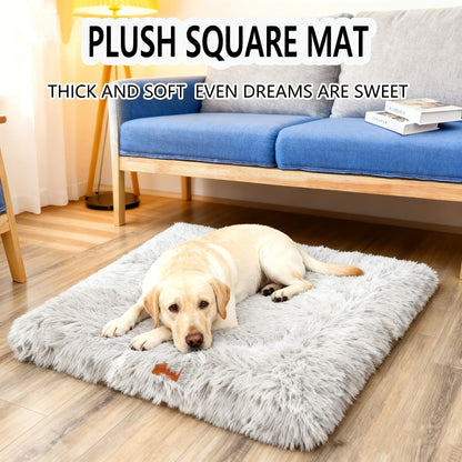 Fleece-Lined Dog Bed & Cat Mat – Thickened Warm Washable Square Pet Bedding for All Breeds | S, M, L, XL, XXL
