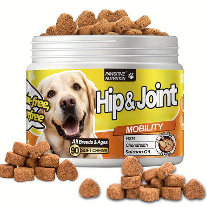 Hip & Joint Supplement for Dogs with Glucosamine & Chondroitin - MSM, Alaskan Salmon Oil Soft Chews for Mobility & Flexibility, Advanced Joint Care for All Breeds, Chicken Flavor, 90 Count