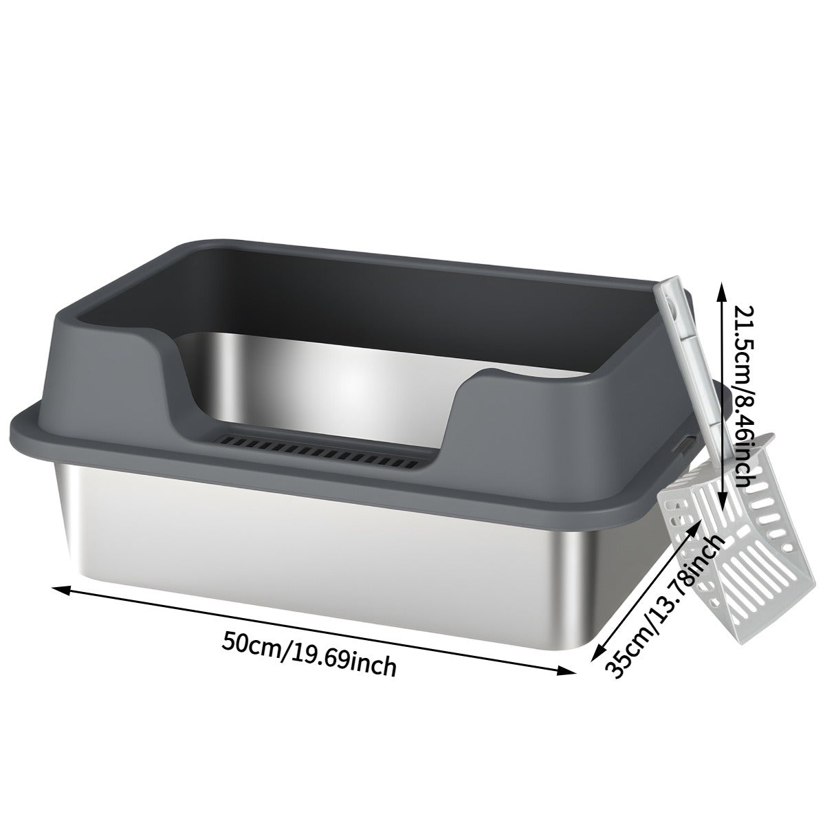 Stainless Steel Cat Litter Box with Scoop - High-Wall Semi-Enclosed Design, Non-Stick Easy Clean Surface, Anti-Leakage Odor Control, 2 Sizes for Kittens & Multiple Cats, Modern Metal Pet Toilet
