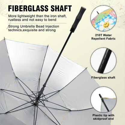 Extra Large Golf Umbrella 52 Inch Double Canopy Windproof - Smile Face Design, 2-Layer Vented Canopy, Straight Long Handle 39.37", Auto Open Button, Sunshade Coverage for 3-4 People, Oversized Rain & Sun Umbrella