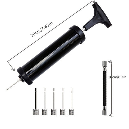 Portable Ball Pump Kit 8 Inch – Manual Air Pump with 5 Needles, Nozzle & Extension Hose for Basketball, Soccer, Football, Volleyball & Rugby – Compact Sports Ball Inflator, Black