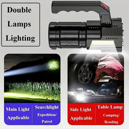 Rechargeable LED Flashlight 6-Pack - Transparent COB Side Light, 6 Modes Multifunction Handheld Torch, ABS Body for Camping, Hiking, Work & Emergency Power Outage