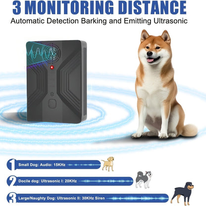 Ultrasonic Anti-Barking Device – Automatic Dog Bark Deterrent with 3 Frequency Modes & 50ft Range | Rechargeable 1500mAh, Hands-Free & Humane | Indoor & Outdoor Bark Control for All Dog Sizes | Dark Gray