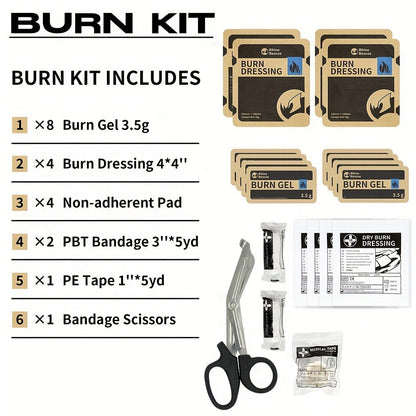 Burn Dressing Kit Emergency First Aid – Rhino Rescue Burn Care Kit with Hydrogel Burn Dressings, Portable Orange Case for Home Outdoor Workplace Camping Survival