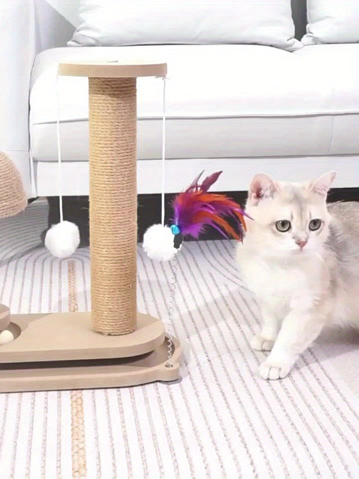 Cat Tree Solid Wood Compact Vertical Cat Climbing Structure with Sisal Scratching Post & Integrated Scratch Board, Self-Play Cat Tower for Indoor Cats, Small & Large Size