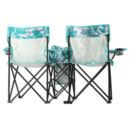 Folding Fishing Chair with Sun Umbrella – 2-Seat Portable Outdoor Chair, Iron Alloy Frame & Oxford Fabric, Built-In Storage Bag & Carry Bag, for Beach, Patio, Camping & Sunbathing, 4 Colors