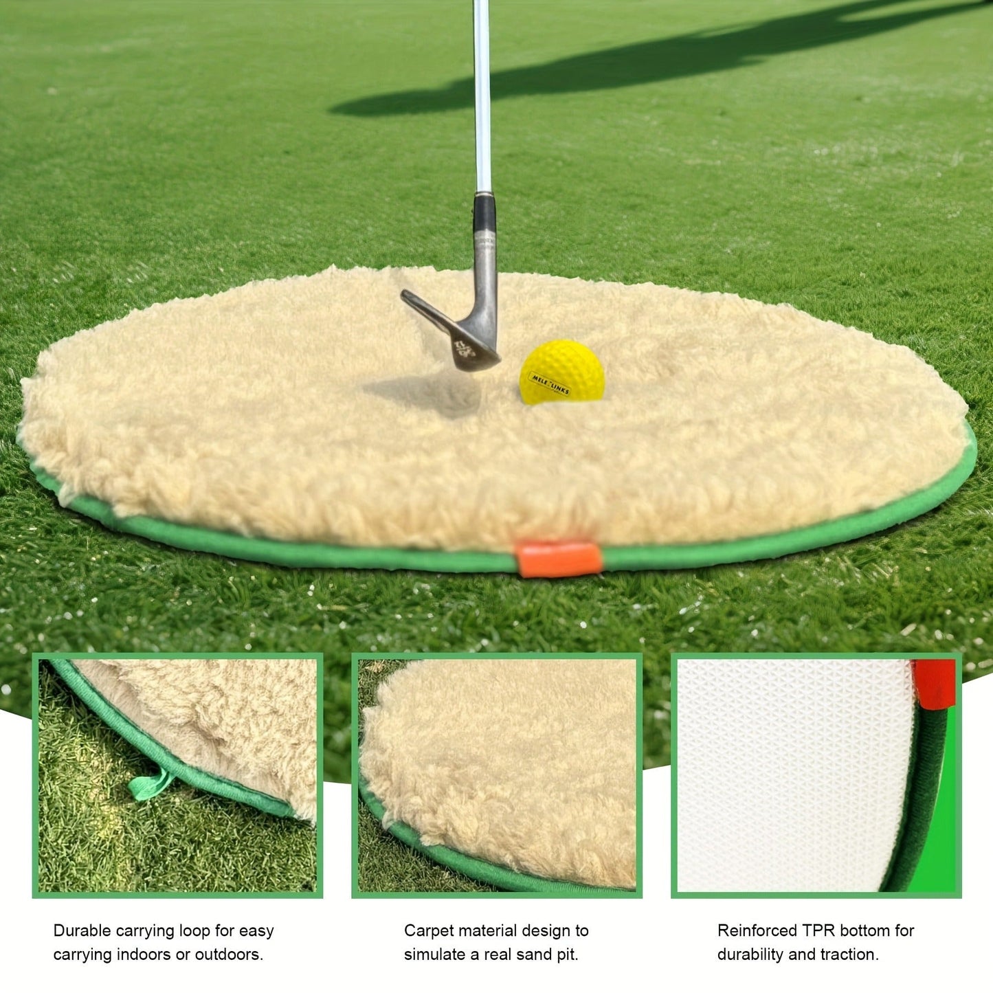Golf Bunker Practice Mat 19.69x19.69 Inch with 2 PU Balls Realistic Sand Bunker and Putting Simulator Non-Slip TPR Bottom for Backyard Indoor Use Improves Swing Consistency Gift for Golf Enthusiasts