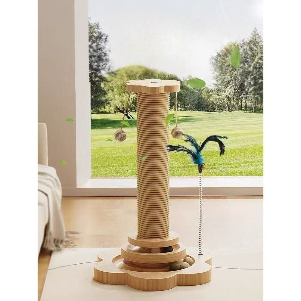 Sisal Cat Scratching Post with Hanging Ball & Turntable Interactive Toy 18.1 Inch - Sturdy Non-Slip Base Suction Cup Bottom for Kittens & Adult Cats, Furniture Protector Scratcher