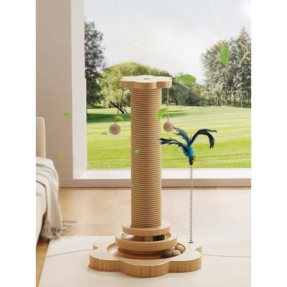 Sisal Cat Scratching Post with Hanging Ball & Turntable Interactive Toy 18.1 Inch - Sturdy Non-Slip Base Suction Cup Bottom for Kittens & Adult Cats, Furniture Protector Scratcher