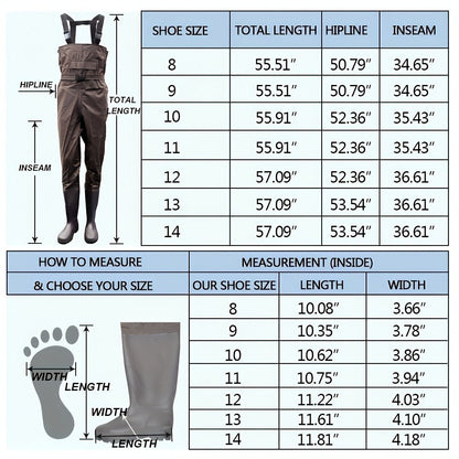 Fishing Waders with Boots for Men & Women – 3-Ply Nylon Lightweight Breathable Wading Pants with PVC Lining, Anti-Slip Sole & Pockets – Camo & Brown, US Size 8–14 for Hunting & Outdoor