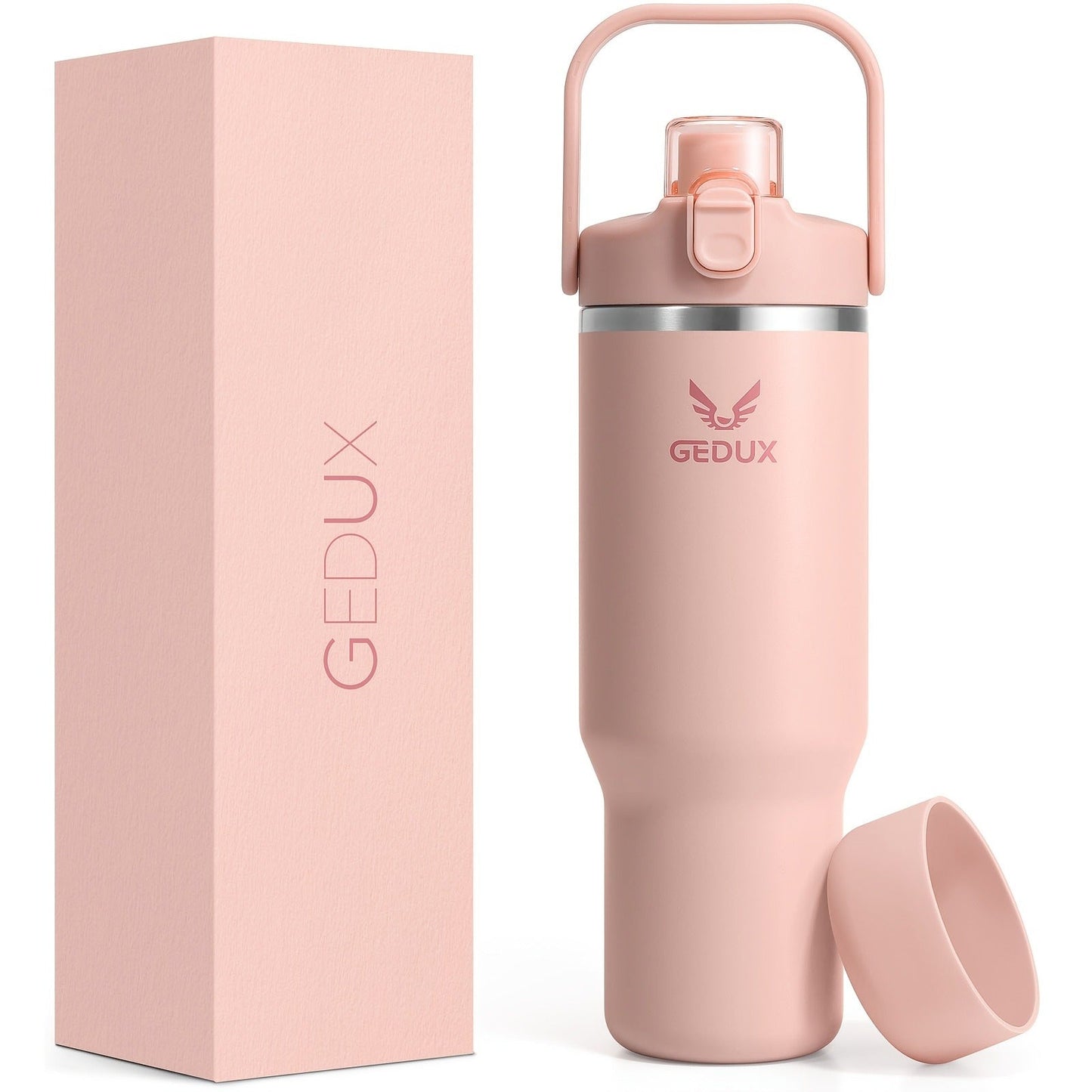 Vacuum Insulated Tumbler 32oz Stainless Steel with Handle Straw 2-in-1 Lid Chug Straw Lid Silicone Boot Matte Finish Keeps Drinks Cold Hot for Travel Gym Outdoor