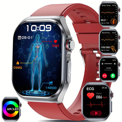AMOLED Smartwatch 2.04" Display, Bluetooth 5.3 Calling, NFC, 530mAh Battery, Multi-Sport Modes, Voice Assistant, SOS, Menstrual & Weather Forecast, Magnetic Charging, Compatible with iOS & Android, Unisex Gift for Men & Women