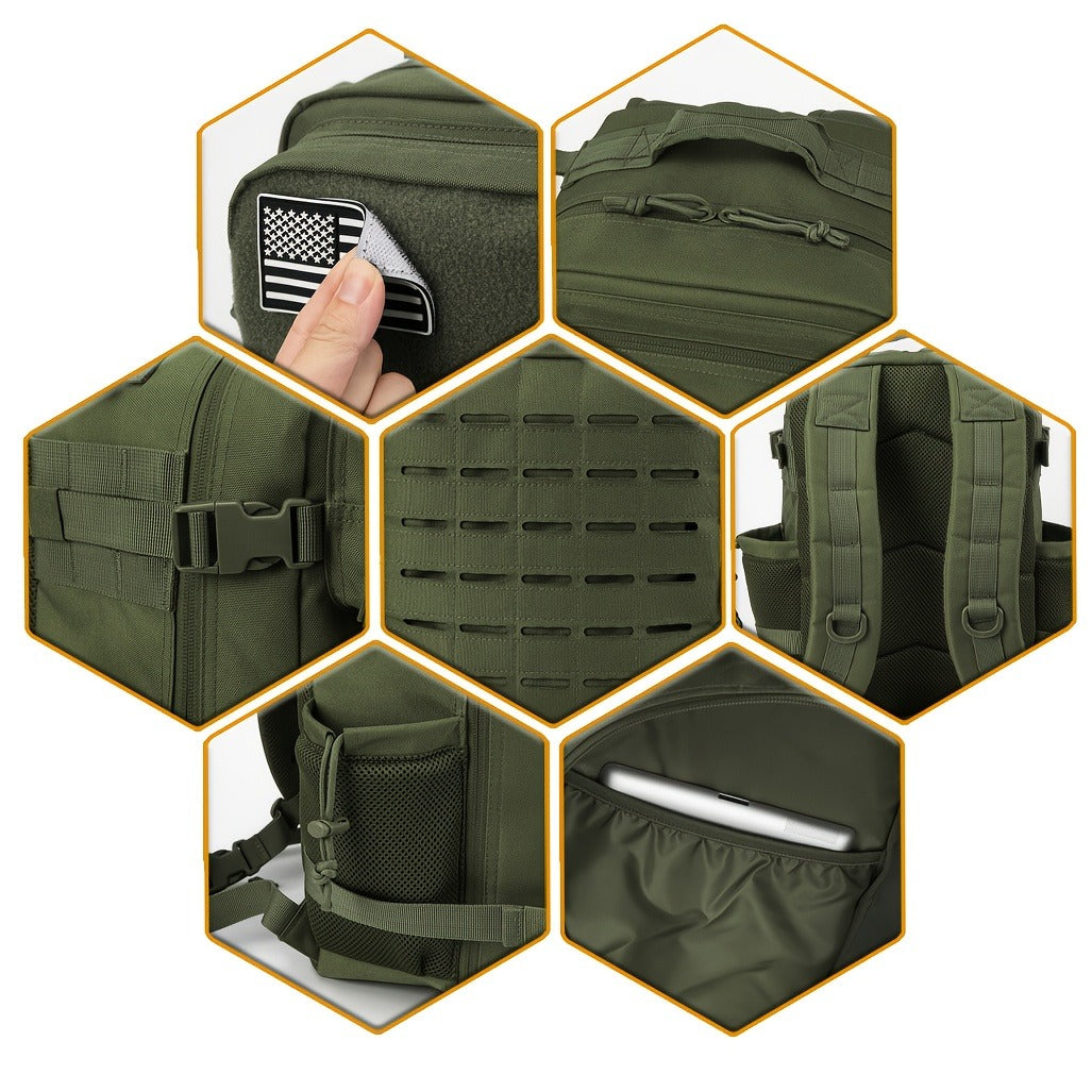 Tactical Laptop Backpack 25L MOLLE Unisex – Office & Hiking Daypack with Dual Cup Holders for Men & Women, 3-Day Bug Out Bag, Trekking & Laptop Organizer, 9 Colors: Black, Green, Pink & More
