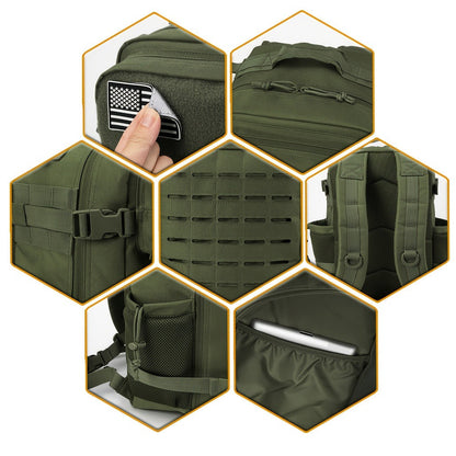 Tactical Laptop Backpack 25L MOLLE Unisex – Office & Hiking Daypack with Dual Cup Holders for Men & Women, 3-Day Bug Out Bag, Trekking & Laptop Organizer, 9 Colors: Black, Green, Pink & More