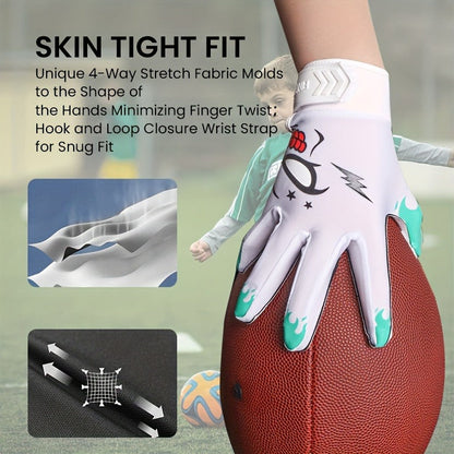 Sticky Grip Youth Football Receiver Gloves | Non-Slip Palm, Breathable Design for Boys & Girls – Hook-and-Loop Fit for Practice, Games & Youth Football Development (S/M/L)