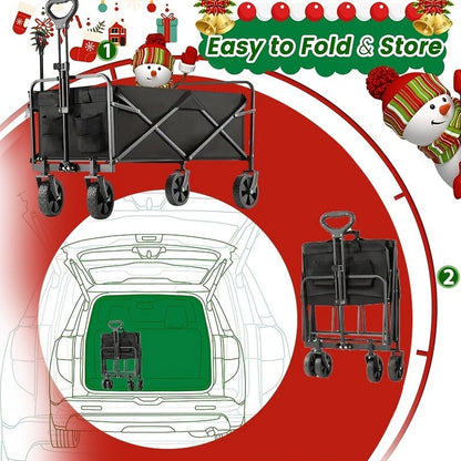 Heavy-Duty Folding Wagon Cart – All-Terrain Collapsible Utility Cart for Camping, Beach, Grocery, Gardening & Pet Outings
