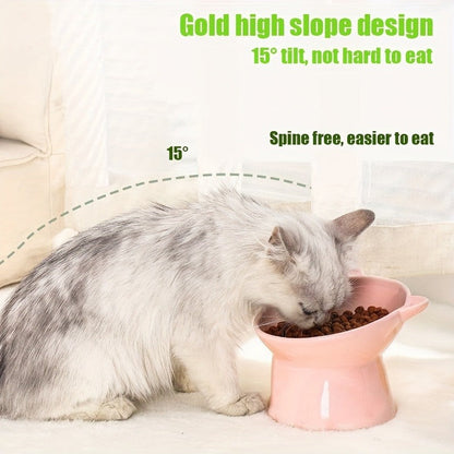 Cat Ear Shaped Raised Cat Bowls Set of 3 - Elevated Feeder Anti-Slip Base Neck Comfort Design, Pink Green Blue Feeding Dish for Cats & Small Pets