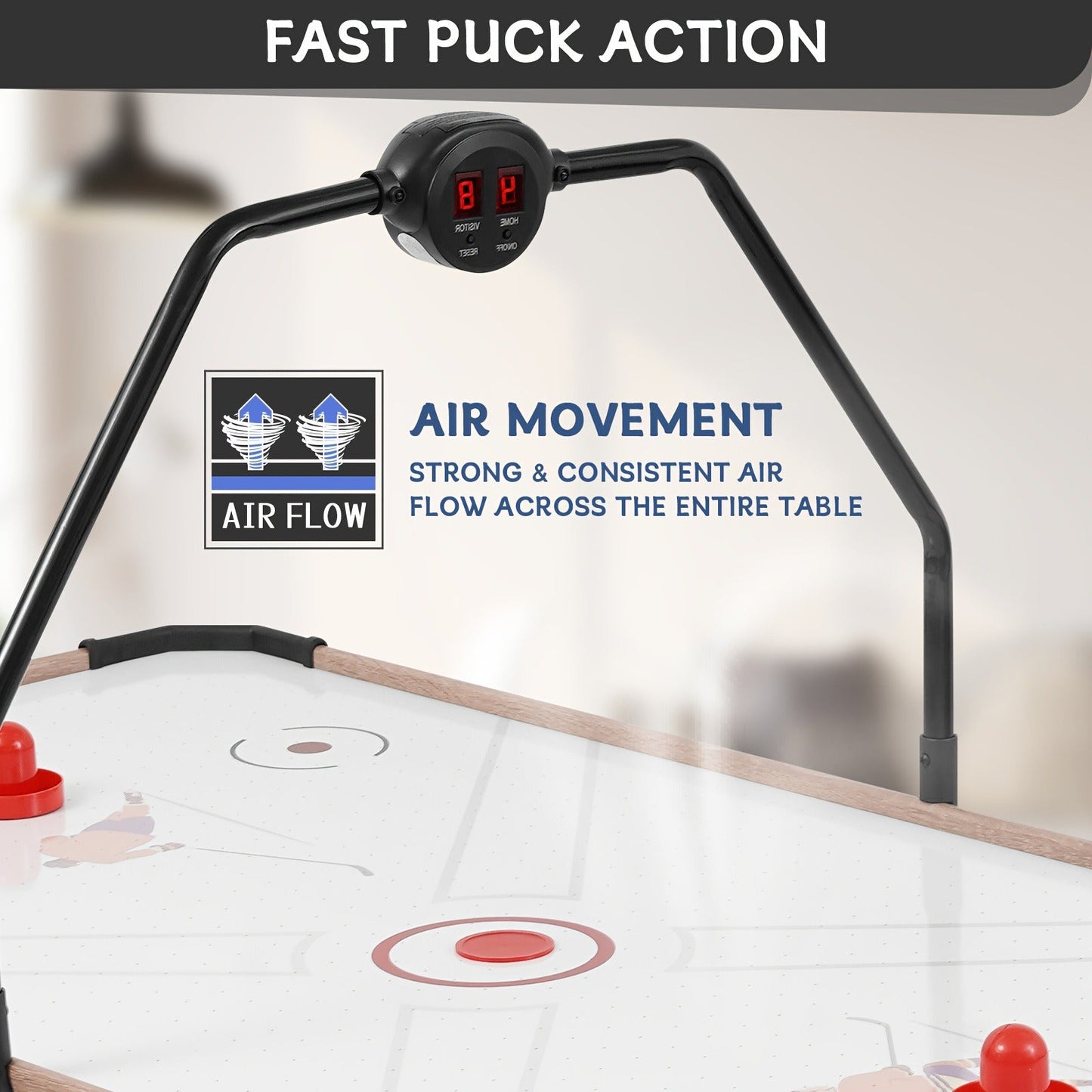 54 Inch Air Hockey Table with LED Scorer – Indoor Arcade Hockey Game Set with 2 Pucks & 2 Pushers, Portable Sports Gaming Table for Game Room, Family & Home Entertainment
