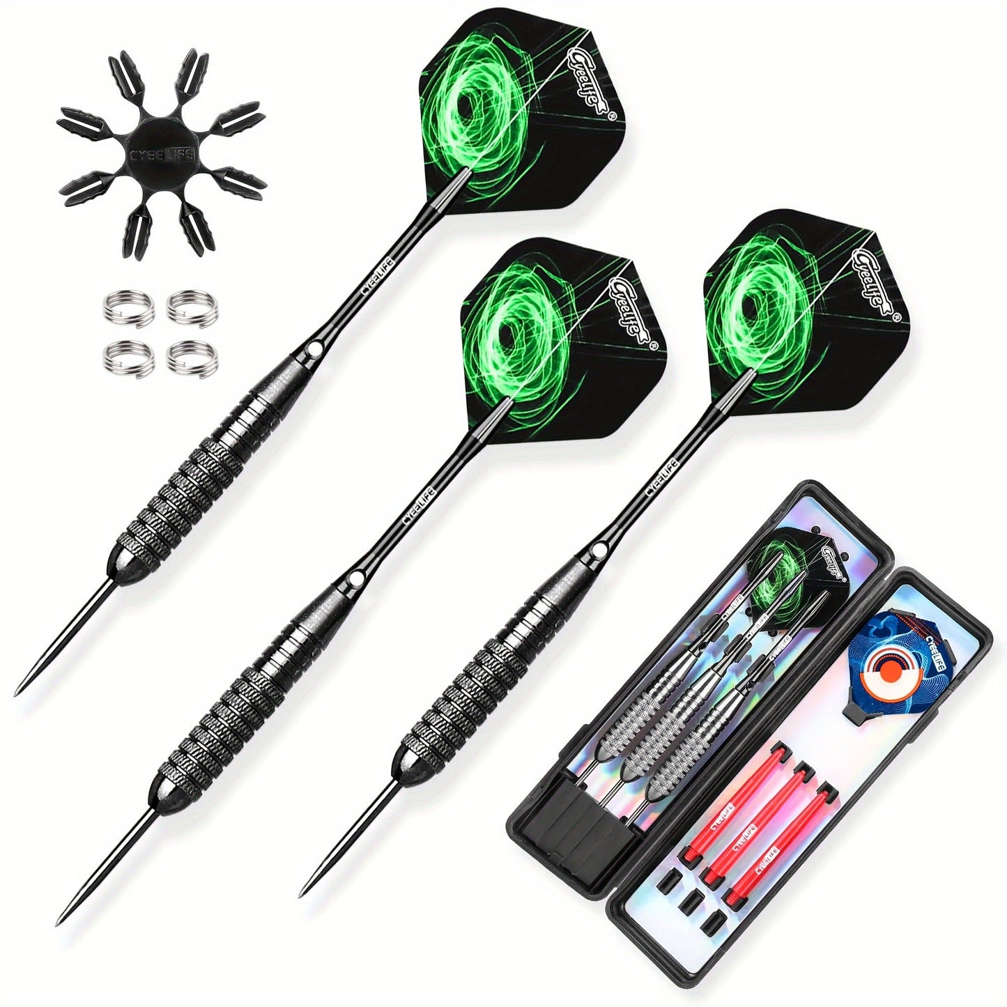 Professional Steel Tip Darts Set with Carrying Case - Aluminum & PVC Shafts, Extra Replacement Flights & Plastic Protectors, Complete Dart Accessory Kit for Dartboard Practice