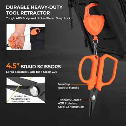 Fishing Tool Kit 6-Piece Corrosion Resistant Pliers Fillet Knife Fish Lip Gripper Braid Scissors Tool Retractor with Lanyard Fishing Gifts for Men