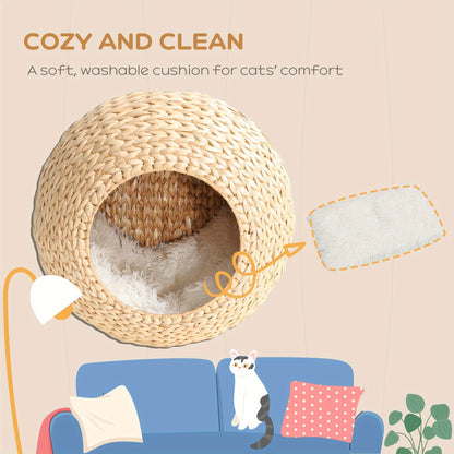 Cat Wall Furniture Wall Mounted Cat Condo – Natural Wood Cat Wall Shelf with Washable Cushion, Space-Saving Indoor Cat Perch for Cats & Kittens, Modern Home Decor Cat Climbing Shelf