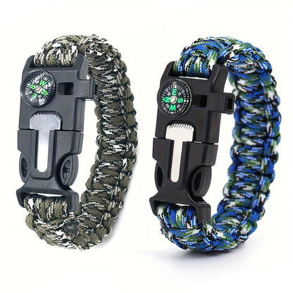Paracord Survival Bracelet 2-Pack – 5-in-1 Tactical Emergency Bracelet with Fire Starter, Compass, Loud Whistle & Scraper, Outdoor Gear for Hiking, Camping, Fishing, Hunting & Survival Kit