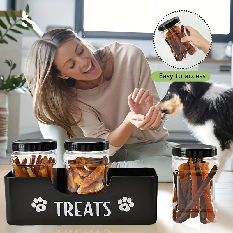 Airtight Pet Food Storage Container Set - 3pcs Plastic Jars with Lids, Farmhouse Style Snack Box for Dogs & Cats, Durable BPA-Free Treat Organizer, Kitchen Counter Canister Set, Black