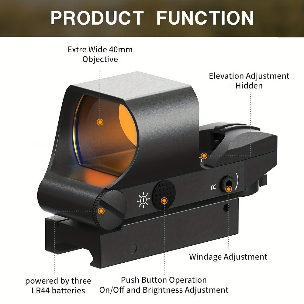 Holographic Red Dot Sight 40mm Lens 4 Reticles Day Night Tactical Scope