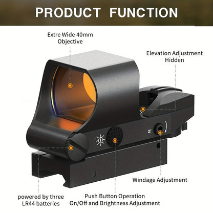 Holographic Red Dot Sight 40mm Lens 4 Reticles Day Night Tactical Scope