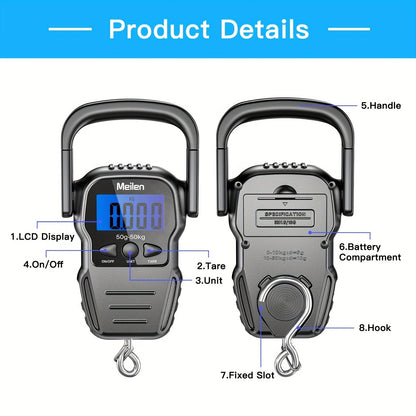 Digital Fishing Scale 50kg 110lb Portable Handheld Fish Scale with LCD Backlight & Built-in Measuring Tape - Electronic Hook Scale for Fishing Luggage Travel Market Use, 1g Accuracy, Black