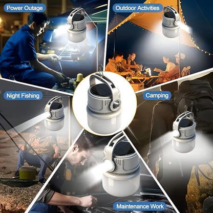 Solar LED Camping Light with Hook – 6 Modes, USB-C Rechargeable, 300LM, IPX4 Waterproof, Emergency Power Bank, Portable Tent Light for Camping, Hiking & Power Outages
