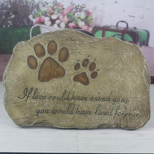Pet Memorial Stone Hand-Painted Paw Print Garden Grave Marker for Dogs & Cats, Sympathy Loss Gift Indoor Outdoor Pet Remembrance Stone, Heartfelt Dog Cat Memorial Gift, Brown