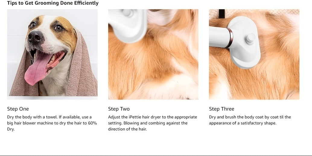 Pet Hair Dryer 2-in-1 with Self-Cleaning Slicker Brush – Portable Dog Blow Dryer for Dogs & Cats, 3 Temperature Settings, Low Noise, Fast Drying Grooming Tool for Home Use