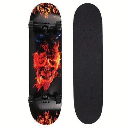 Graphic Skateboard 31 Inch 7-Ply Maple Deck ABEC-7 Bearings, Lightning Skull Monster