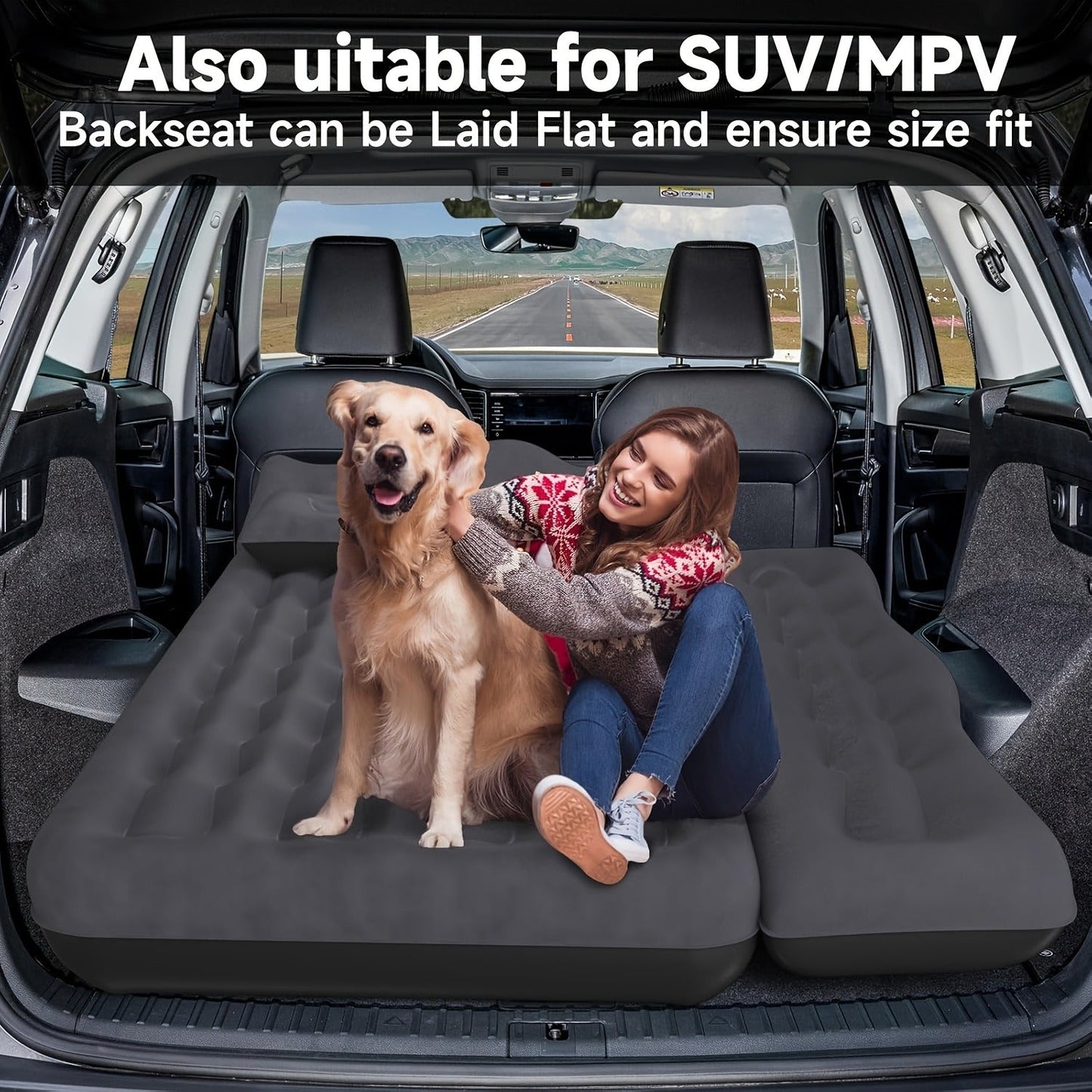 Car Inflatable Mattress Air Bed for Truck SUV MPV Back Seat with 2 Pillows Portable Camping Air Mattress for Road Trips Hiking Backpacking Outdoor Travel Black Dark Blue