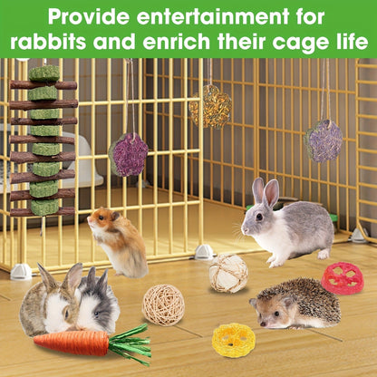Small Animal Dental Treats 21pcs – Natural Timothy Hay Variety Set with Hay Sticks, Timothy Cakes & Carrot Strawberry Treats for Rabbits, Guinea Pigs & Hamsters – Teeth Care Forage Snacks
