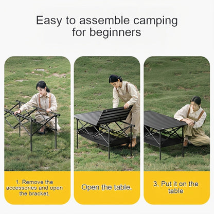 Foldable Roll-Up Camping Picnic Table with Carry Bag | Portable Outdoor Table for Camping Beach Backyard BBQ Parties Patios | Lightweight Compact Indoor Outdoor Table Black Large Plus Size