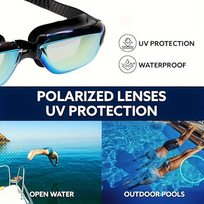 Swim Goggles Set 6pcs – Iridescent Coated PC Lens, UV Protection, Waterproof PU Swim Cap, Nose Clip, Earplugs, Case & Storage Bag for Adult Racing Swimming