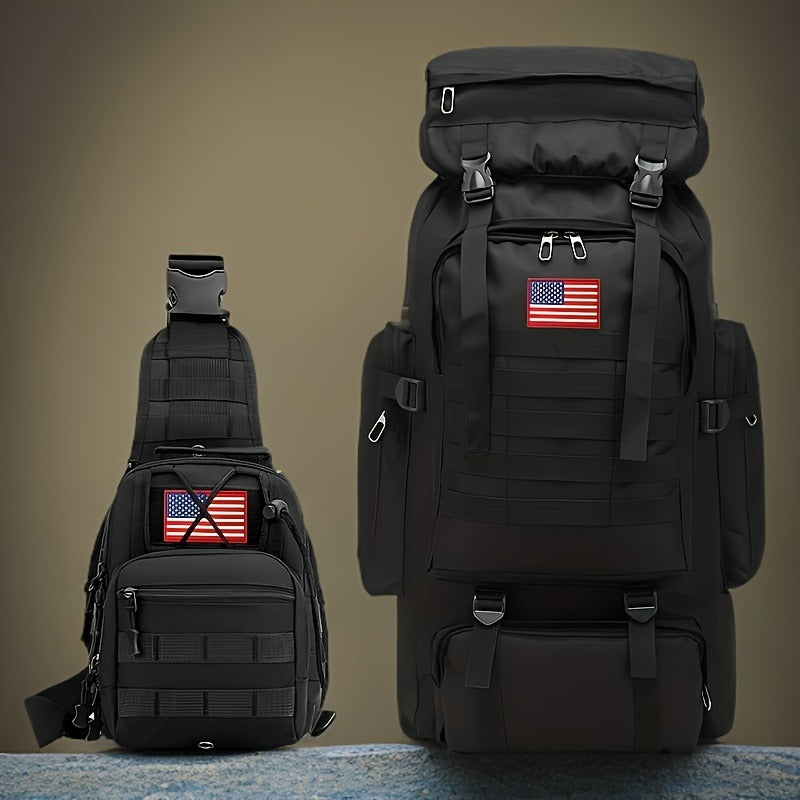 Tactical Backpack 2-Pack 21 Gallon 3-Day Assault Pack with Chest Pack Polyester Stripe for Hiking Camping Hunting Travel Work Sports Men