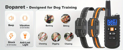 Dog Training Collar with Remote 3300ft Range 3 Modes Beep Vibration Safe Shock for 5-120lbs Dogs Rechargeable Waterproof E-Collar for 2 or 3 Dogs